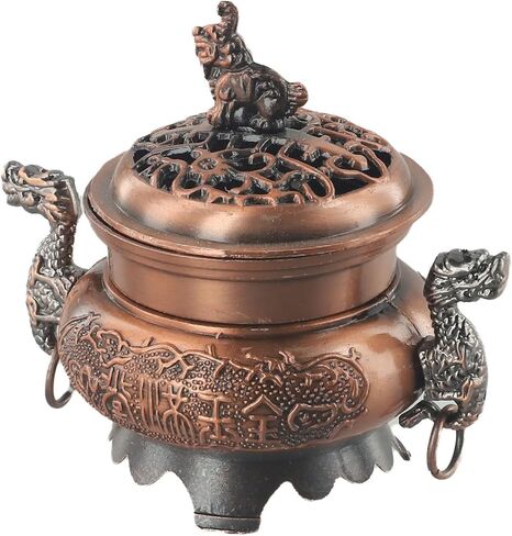 Chinese Style Zinc Alloy Incense Burner and Porcelain Decoration Charcoal Incense Holder, Red Copper in Saudi Arabia