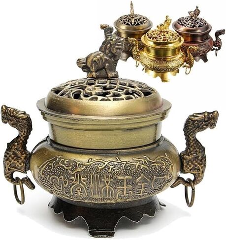 Chinese Style Zinc Alloy Incense Burner and Porcelain Decoration Charcoal Incense Holder, Red Copper in Saudi Arabia