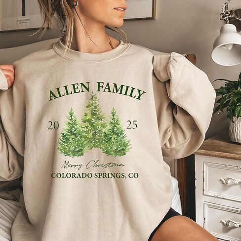 Personalized Family Christmas Sweatshirt 2025, Custom Name Matching Family Christmas Sweaters, Vintage Xmas Tree Hoodie, Merry Christmas, Family Name Christmas Crewneck in Saudi Arabia