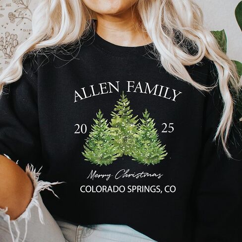 Personalized Family Christmas Sweatshirt 2025, Custom Name Matching Family Christmas Sweaters, Vintage Xmas Tree Hoodie, Merry Christmas, Family Name Christmas Crewneck in Saudi Arabia