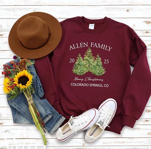 Personalized Family Christmas Sweatshirt 2025, Custom Name Matching Family Christmas Sweaters, Vintage Xmas Tree Hoodie, Merry Christmas, Family Name Christmas Crewneck in Saudi Arabia