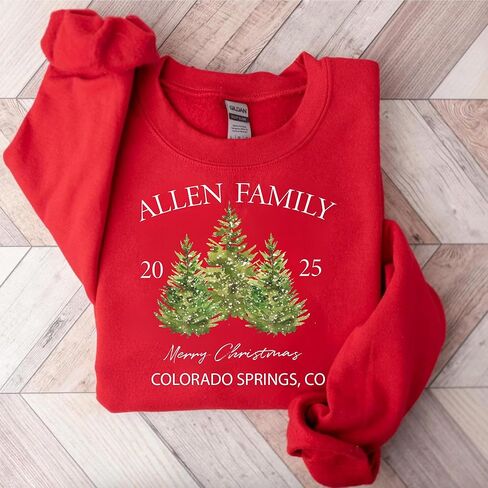 Personalized Family Christmas Sweatshirt 2025, Custom Name Matching Family Christmas Sweaters, Vintage Xmas Tree Hoodie, Merry Christmas, Family Name Christmas Crewneck in Saudi Arabia