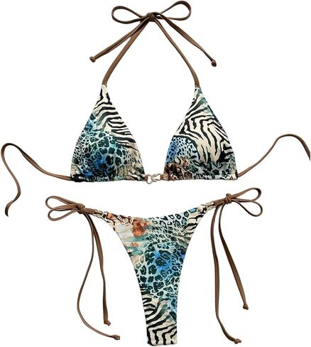 WDIRARA Women's Leopard Print Swimsuit Triangle Halter String Bikini Set 2 Piece Bathing Suit in Saudi Arabia