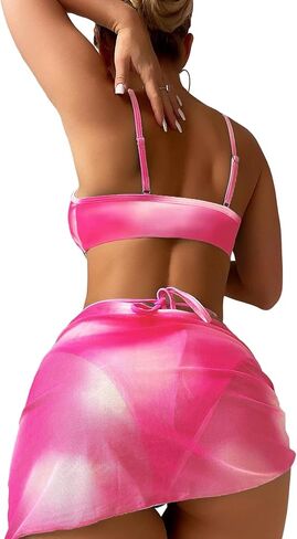 Women's Sexy 3 Pcs Swimsuit Spaghetti Strap Tie Dye Cover Up Swimwear in Saudi Arabia
