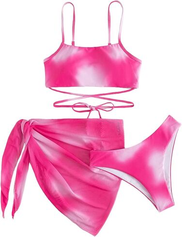 Women's Sexy 3 Pcs Swimsuit Spaghetti Strap Tie Dye Cover Up Swimwear in Saudi Arabia