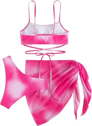 Women's Sexy 3 Pcs Swimsuit Spaghetti Strap Tie Dye Cover Up Swimwear in Saudi Arabia