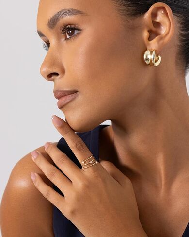 PAVOI 14K Gold Plated Dainty Wrap Ring for Women - Thin Spiral Band with Cubic Zirconia - Minimalist Dainty Open Rings for Women - Wrap Around Bands Trendy Fashion Jewelry in Saudi Arabia