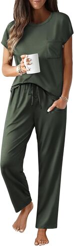 Ekouaer Womens Pajama Sets Cap Sleeve Tops and Pants Long Comfy Pjs 2 Piece Lounge مع جيوب S-XXL in Saudi Arabia