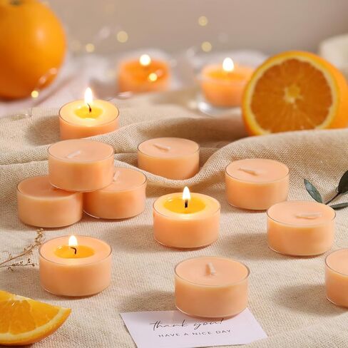 شموع أضواء الشاي المعطرة، نكهة الليمون، 8 عبوات - شموع تيلايت المعطرة باللون الأصفر الناعم - شمع النخيل بنسبة 100%، شمعة نذرية خفيفة للشاي للعلاج بالروائح العلاجية لمدة 6 ساعات لوجبة الإفطار والغداء في العطلات، وديكور المطبخ، والصيف المنعش in Kuwait