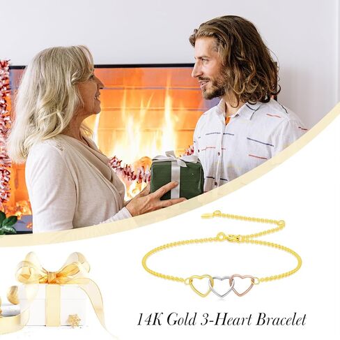 14k الصلبة الذهب ثلاثة المتشابكة القلب دائرة سوار 14k الذهب 3 الجيل سوار إنفينيتي الحب مجوهرات هدايا للنساء in Saudi Arabia