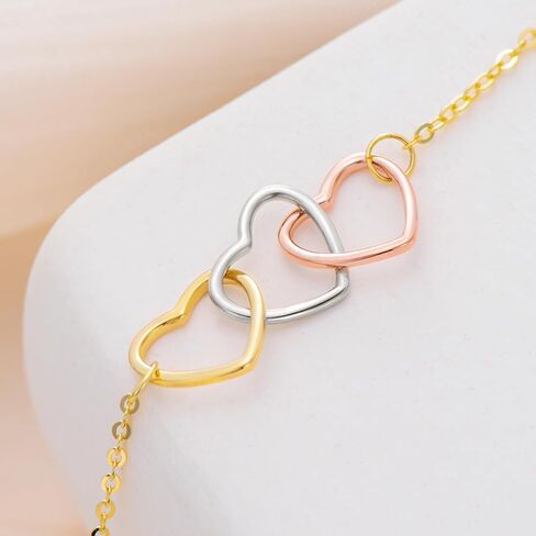 14k الصلبة الذهب ثلاثة المتشابكة القلب دائرة سوار 14k الذهب 3 الجيل سوار إنفينيتي الحب مجوهرات هدايا للنساء in Saudi Arabia