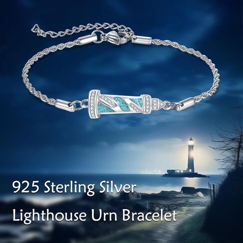 ONEFINITY Lighthouse Urn Bracelet For Human Ashes 925 Sterling Silver Lighthouse Cremation Bracelet Memorial Jewelry Gift for Women Men in Saudi Arabia