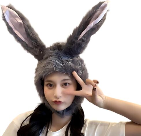 قبعة غامضة أرنب رقيق لطيف فو الفراء الحيوان رئيس مضحك قبعات الأذن المتحركة الدافئة للبالغين زي حفلة in Kuwait