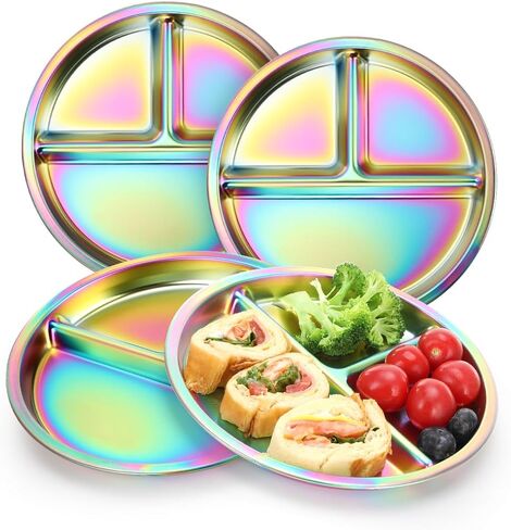 Aieve Stainless Steel Toddler Plates and Bowls Set, 5 Pcs Kids Dinnerware Set Includes Stainless Steel Kids Plate with Lid, Utensils, Cup and Bowl in Saudi Arabia