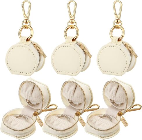 Nosiny 6 Pack Mini Jewelry Ring Holder Keychain Portable Jewelry Box Case Travel Sports Stud Storage Organizer Gifts Women(White, Black, Brown, Round) in Saudi Arabia