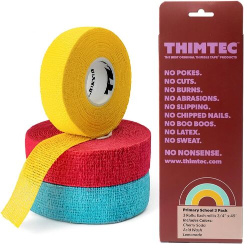 THIMTEC - The Original Thimble Tape for Hand Sewing - Fully Adjustable Nail & Finger Protector - A Smarter Alternative to Classic Knitting Thimbles - Multicolor, 3-Pack in Kuwait