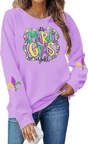 سويت شيرت نسائي من Mardi Gras It's Mardi Gras Y'all كرنفال بلوفر علوي من الدهون الثلاثاء قميص غير رسمي بأكمام طويلة in Saudi Arabia