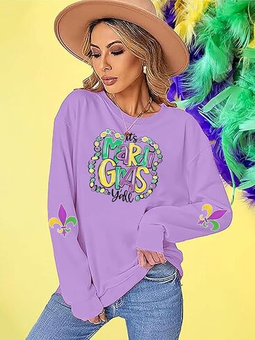 سويت شيرت نسائي من Mardi Gras It's Mardi Gras Y'all كرنفال بلوفر علوي من الدهون الثلاثاء قميص غير رسمي بأكمام طويلة in Saudi Arabia