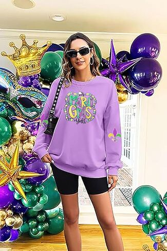 سويت شيرت نسائي من Mardi Gras It's Mardi Gras Y'all كرنفال بلوفر علوي من الدهون الثلاثاء قميص غير رسمي بأكمام طويلة in Saudi Arabia