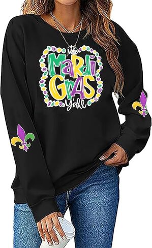 سويت شيرت نسائي من Mardi Gras It's Mardi Gras Y'all كرنفال بلوفر علوي من الدهون الثلاثاء قميص غير رسمي بأكمام طويلة in Saudi Arabia