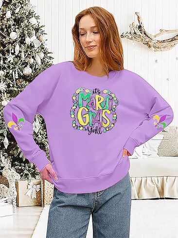 سويت شيرت نسائي من Mardi Gras It's Mardi Gras Y'all كرنفال بلوفر علوي من الدهون الثلاثاء قميص غير رسمي بأكمام طويلة in Saudi Arabia
