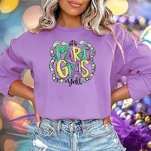 سويت شيرت نسائي من Mardi Gras It's Mardi Gras Y'all كرنفال بلوفر علوي من الدهون الثلاثاء قميص غير رسمي بأكمام طويلة in Saudi Arabia