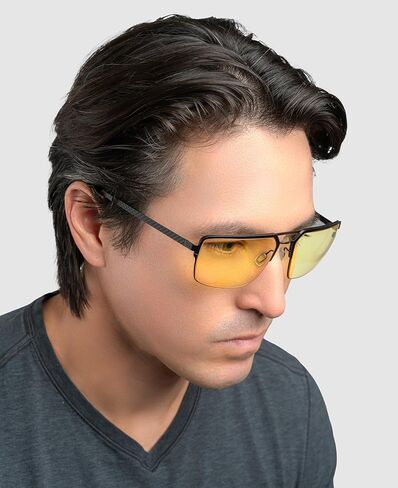 GUNNAR Computer Glasses - Pinnacles Onyx Silver Amber Lens - Blue Light Blocking Anti Glare in Saudi Arabia