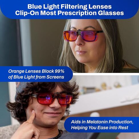 DefenderShield Blue Light Blocking Clip-On Lenses for Computer, Mobile, Gaming, Sleep - Anti Eyestrain, Headache (99% Orange) in Saudi Arabia