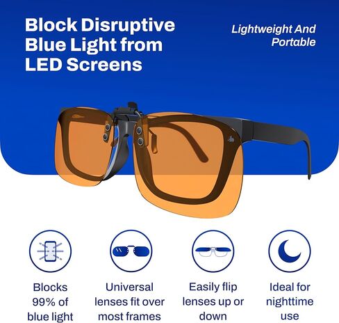 DefenderShield Blue Light Blocking Clip-On Lenses for Computer, Mobile, Gaming, Sleep - Anti Eyestrain, Headache (99% Orange) in Saudi Arabia