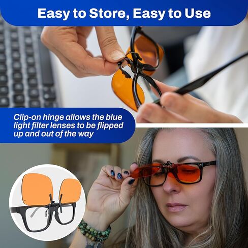 DefenderShield Blue Light Blocking Clip-On Lenses for Computer, Mobile, Gaming, Sleep - Anti Eyestrain, Headache (99% Orange) in Saudi Arabia