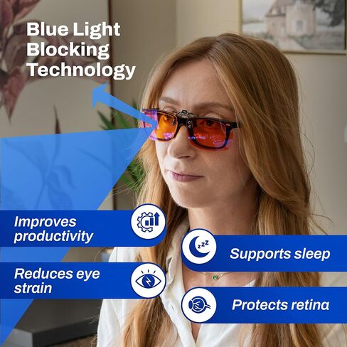 DefenderShield Blue Light Blocking Clip-On Lenses for Computer, Mobile, Gaming, Sleep - Anti Eyestrain, Headache (99% Orange) in Saudi Arabia