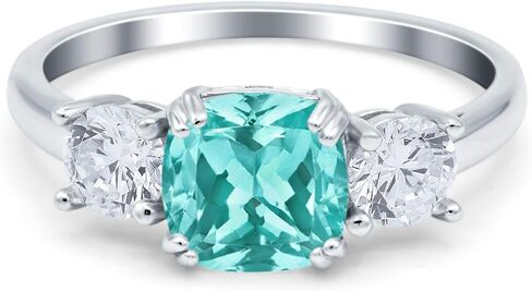 Blue Apple Co. Cushion Cut Round Three Stone Art Deco Engagement Ring Simulated Cubic Zirconia 925 Sterling Silver in Saudi Arabia