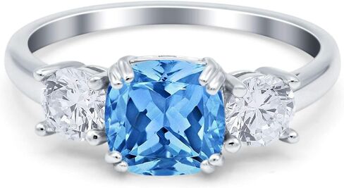 Blue Apple Co. خاتم خطوبة على شكل وسادة من ثلاثة أحجار على شكل آرت ديكو مقلد من الزركونيوم 925 من الفضة الإسترليني in Kuwait