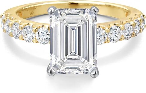 خاتم خطوبة من الألماس من Gem Stone King من 1.45 إلى 5.70 قيراط من قطع الزمرد من Lab Grown | نغمتان من الذهب الأبيض والأصفر عيار 14 قيراط | معتمد من IGI | إي إف | VS1-VS2 | خاتم الذكرى الزفاف in Saudi Arabia