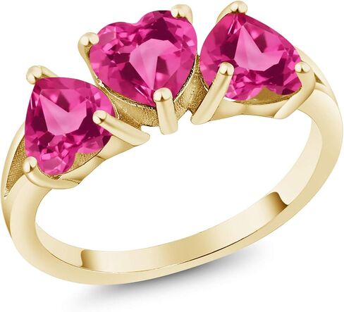 Gem Stone King Triple Heart 6MM Gemstone Birthstone Engagement Ring in 18K Yellow Gold Plated Silver | Elegant 3-Stone Design for Women | Wedding Anniversary Promise Ring | Sizes 5, 6, 7, 8, 9 in Saudi Arabia