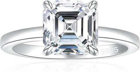 3CT 925 Sterling Silver Engagement Rings for Women Asscher Cut Solitaire Cubic Zirconia Wedding Promise Rings for Her Size 4-11 in Saudi Arabia