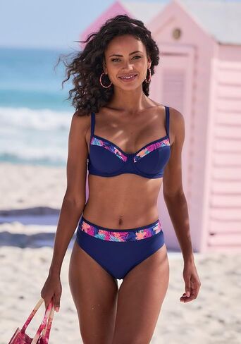 LASCANA Women's Contrast Print High Waisted Bikini Swimsuit Bottom in Saudi Arabia