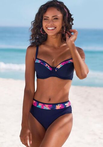LASCANA Women's Contrast Print High Waisted Bikini Swimsuit Bottom in Saudi Arabia
