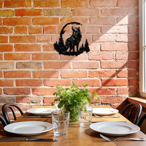 JEWLOVE Moonlit Wolf Metal Wall Art - Nature & Wildlife Decor for Living Room, Bedroom, Outdoor Accent(11.81"x11.02",Black) in Kuwait