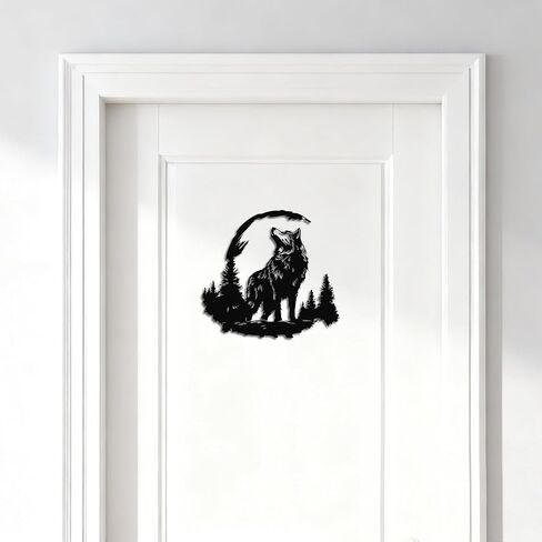 JEWLOVE Moonlit Wolf Metal Wall Art - Nature & Wildlife Decor for Living Room, Bedroom, Outdoor Accent(11.81"x11.02",Black) in Kuwait