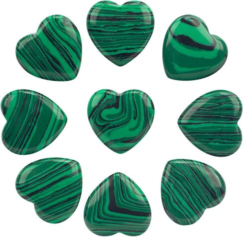 10 Pcs Heart Healing Crystal Stones, Quartz Worry Stones, Valentines Gift for Women, Love Carved Palm Gemstone for Reiki Energy Balancing Meditation 0.8 in (Malachite) in Saudi Arabia