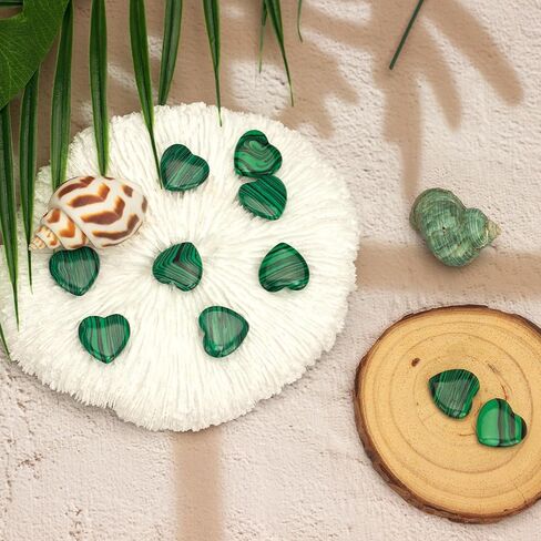 10 Pcs Heart Healing Crystal Stones, Quartz Worry Stones, Valentines Gift for Women, Love Carved Palm Gemstone for Reiki Energy Balancing Meditation 0.8 in (Malachite) in Saudi Arabia