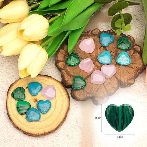 10 Pcs Heart Healing Crystal Stones, Quartz Worry Stones, Valentines Gift for Women, Love Carved Palm Gemstone for Reiki Energy Balancing Meditation 0.8 in (Malachite) in Saudi Arabia