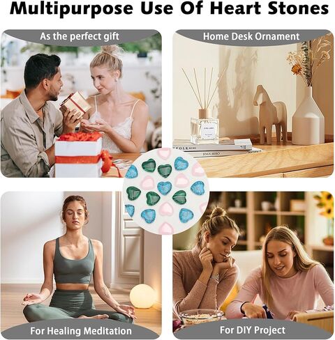 10 Pcs Heart Healing Crystal Stones, Quartz Worry Stones, Valentines Gift for Women, Love Carved Palm Gemstone for Reiki Energy Balancing Meditation 0.8 in (Malachite) in Saudi Arabia