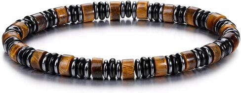Top Plaza Triple Protection Bracelet for Men Tiger Eye Black Obsidian Hematite Bracelet Natural Handmade Gemstone Beaded Bracelets Balance Meditation Jewelry Christmas Gifts in Saudi Arabia