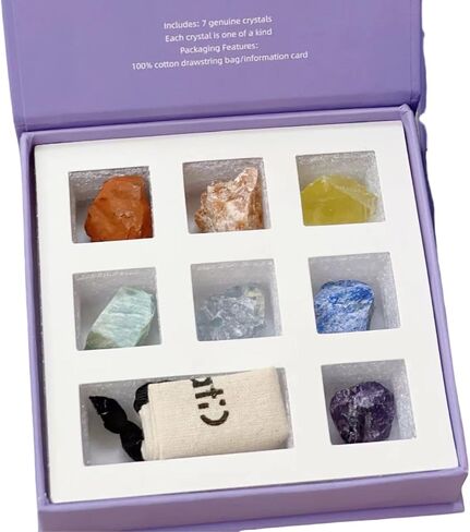 AFATI Rainbow Crystal Stones Set, Portable Healing Crystal Set Attached with Small Cotton Bag Chakra Natural Healing Balancing Meditation, Gifts for Women in Saudi Arabia