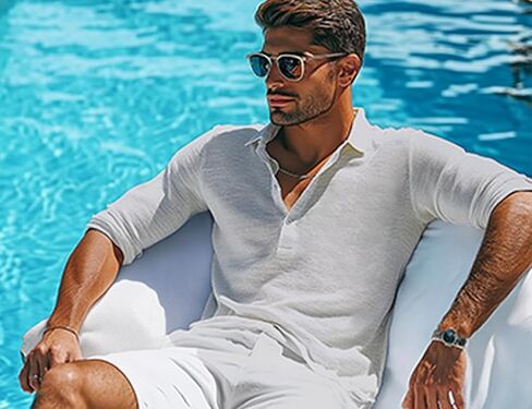 Mens Linen Polo Shirts Long Roll-Up Sleeve Casual Summer Beach Vacation Hippie T-Shirts in Saudi Arabia