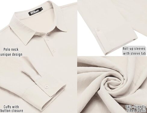 Mens Linen Polo Shirts Long Roll-Up Sleeve Casual Summer Beach Vacation Hippie T-Shirts in Saudi Arabia