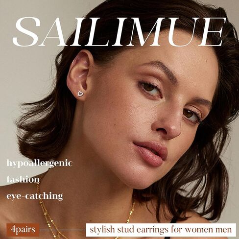 SAILIMUE هيبوالرجينيك أقراط من الفضة الاسترليني للنساء والرجال عقدة قلب رائعة مستديرة مكعب زركونيا أقراط للآذان الحساسة لون ذهبي وفضي in Kuwait