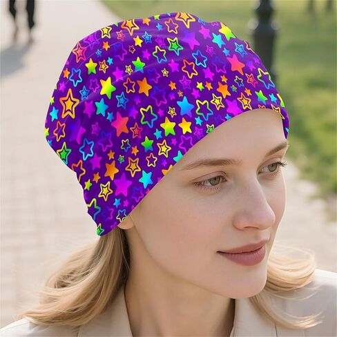 Abstract Neon Purple Women's Slouchy Beanie Hat Cute Turban Hats Cancer Headwear Caps Baggy Skull Sleep Scarf in Saudi Arabia